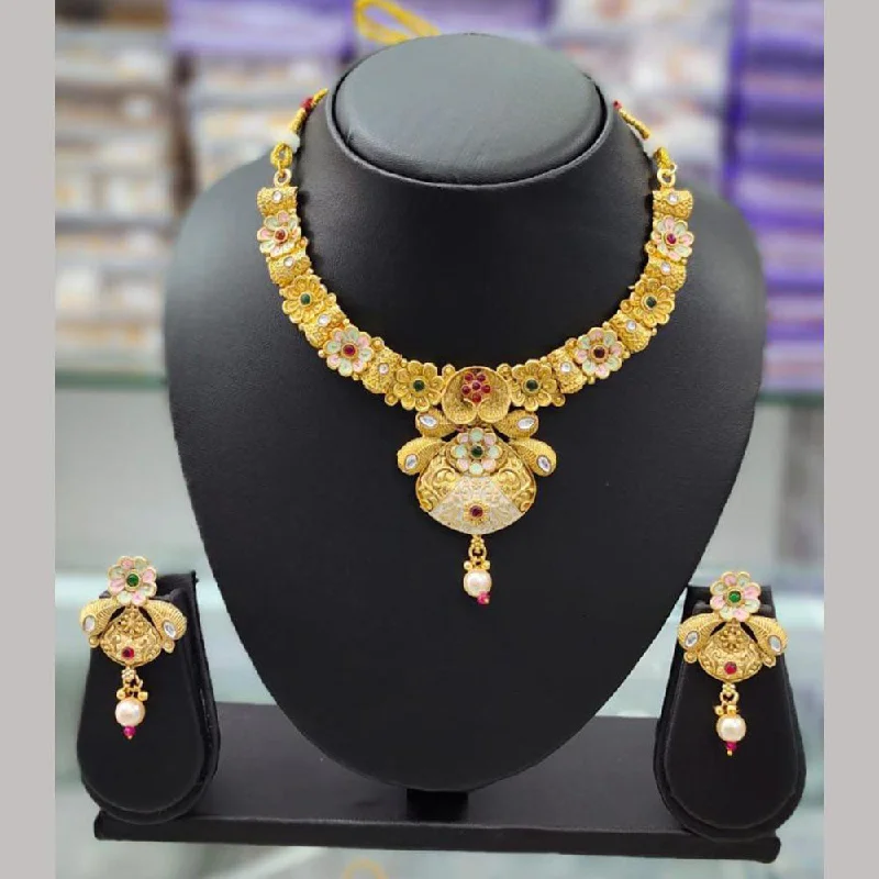 Eco-Friendly Sustainable Jewelry For Conscious Buyers Anjali Jewellery Gold Plated Pota Stone Meenakari Necklace Set Eco-Friendly Sustainable Jewelry For Conscious Buyers Anjali Jewellery Gold Plated Pota Stone Meenakari Necklace Set