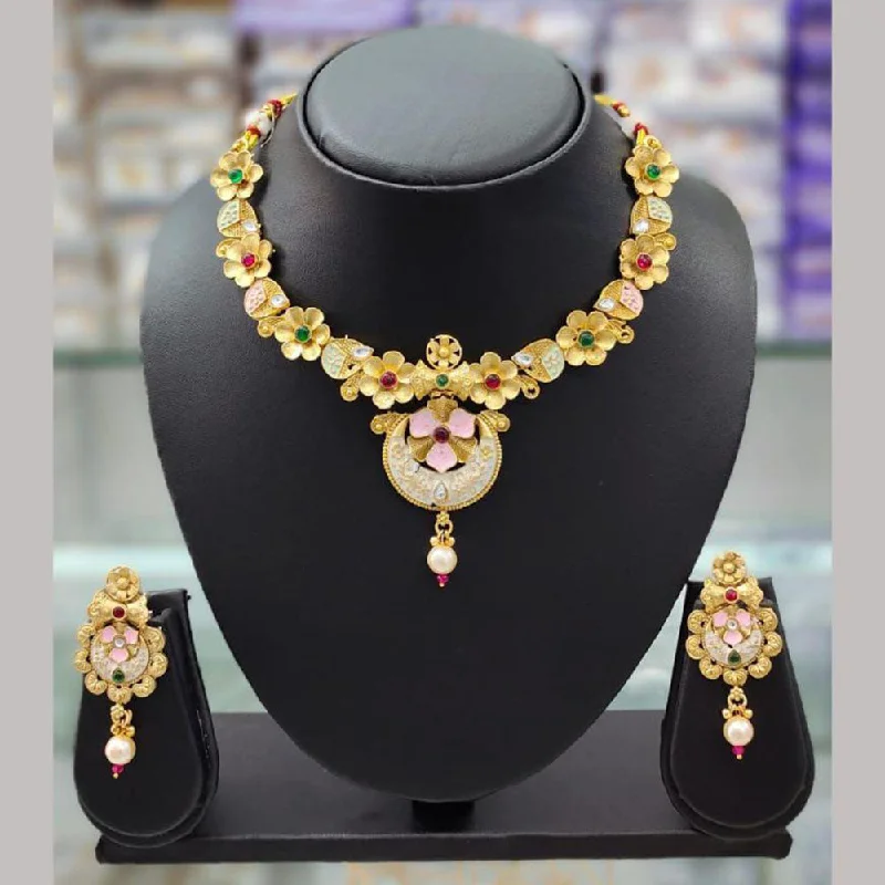 Versatile Layering Jewelry For Effortless Chic Anjali Jewellery Gold Plated Pota Stone Meenakari Necklace Set Versatile Layering Jewelry For Effortless Chic Anjali Jewellery Gold Plated Pota Stone Meenakari Necklace Set