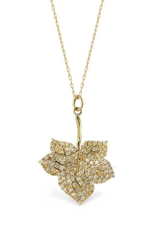 Shop Stylish Jewelry Now And Save Big Eden Fig Leaf 14K Gold Necklace w. Diamonds