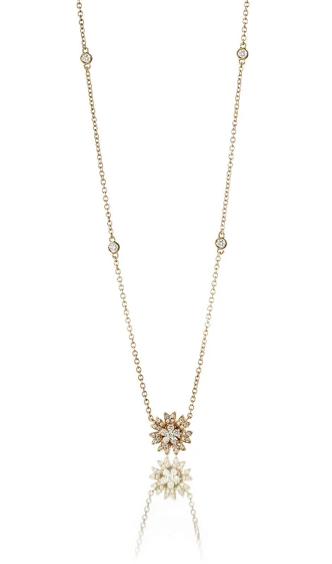 Premium Jewelry Now Available At Special Discounts Flower Medium 18K Gold, Rosegold or Whitegold Necklace w. Diamonds Premium Jewelry Now Available At Special Discounts Flower Medium 18K Gold, Rosegold or Whitegold Necklace w. Diamonds