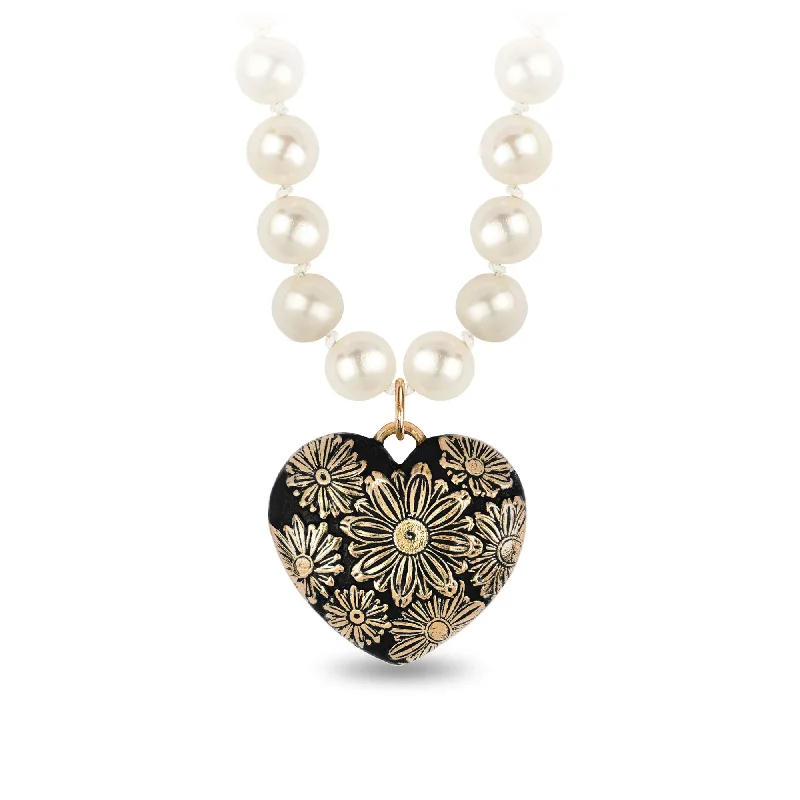 Luxury Meets Affordability – Jewelry Sale Now Live Daisy 14K Gold Large Puffed Heart Talisman On Knotted Freshwater Pearl Necklace Luxury Meets Affordability – Jewelry Sale Now Live Daisy 14K Gold Large Puffed Heart Talisman On Knotted Freshwater Pearl Necklace