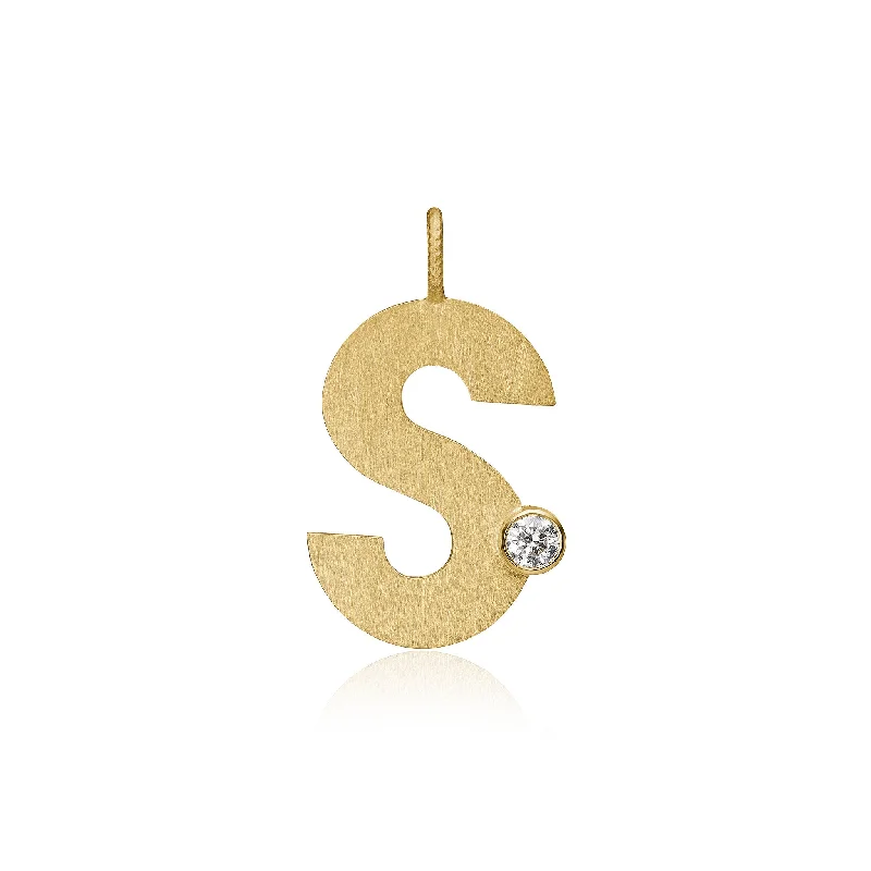 Fashion-Forward Jewelry At Incredible Prices Letter S 18K Gold Pendant w. Diamond