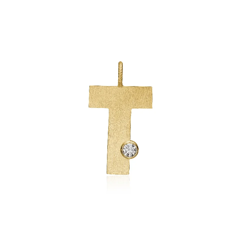 Discounted Jewelry For A Glamorous Look Letter T 18K Gold Pendant w. Diamond