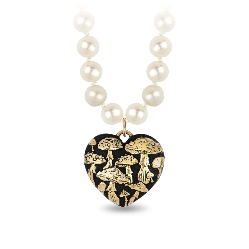 Elegant Jewelry Pieces At Unbelievable Prices Mushroom 14K Gold Large Puffed Heart Talisman On Knotted Freshwater Pearl Necklace Elegant Jewelry Pieces At Unbelievable Prices Mushroom 14K Gold Large Puffed Heart Talisman On Knotted Freshwater Pearl Necklace