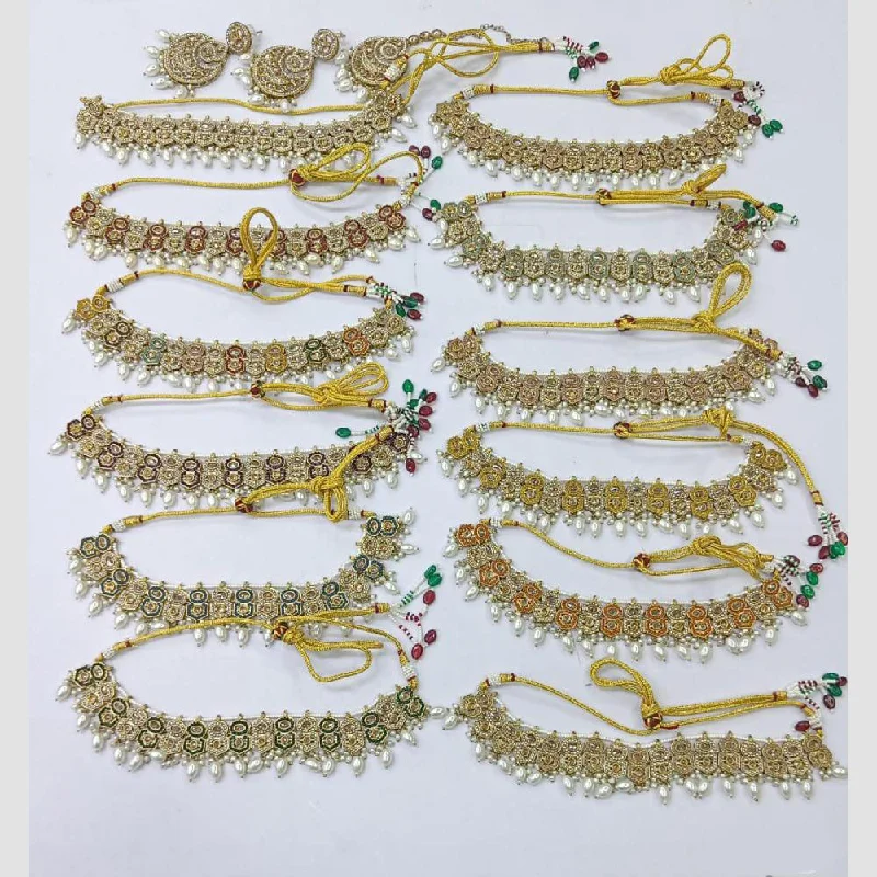 Elegant Designs, Unbeatable Discounts – Shop Jewelry Now Rani Sati Jewels Gold Plated Crystal Stone And Pearls Choker Necklace Set
