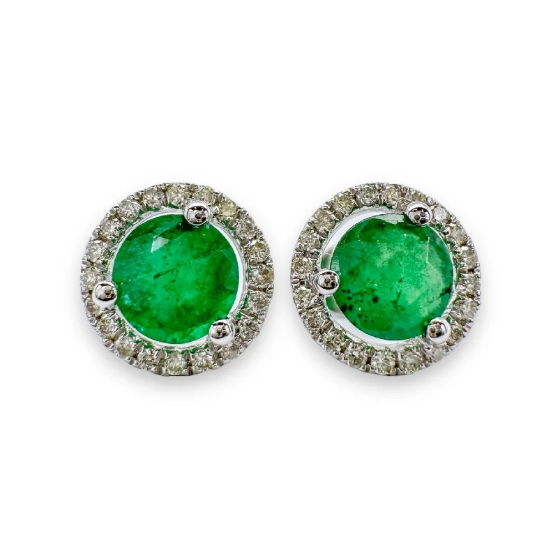 Fashion-Forward Jewelry At Incredible Prices 14K W Gold 0.16cttw Diamond and 1.20cttw Emerald Round Halo Earrings