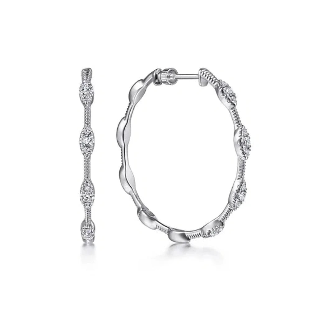 Limited-Time Offer On Premium Jewelry Collections 14K W Gold 0.41ctw Diamond Station Hoop Earrings Limited-Time Offer On Premium Jewelry Collections 14K W Gold 0.41ctw Diamond Station Hoop Earrings