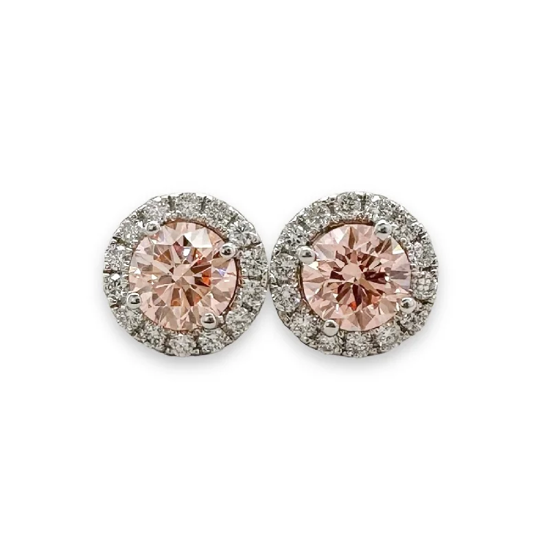 Classic And Modern Jewelry Styles On Sale 14K W Gold 1.26ctw H-I/VS1 Lab-Created Pink Diamond Halo Earrings Classic And Modern Jewelry Styles On Sale 14K W Gold 1.26ctw H-I/VS1 Lab-Created Pink Diamond Halo Earrings