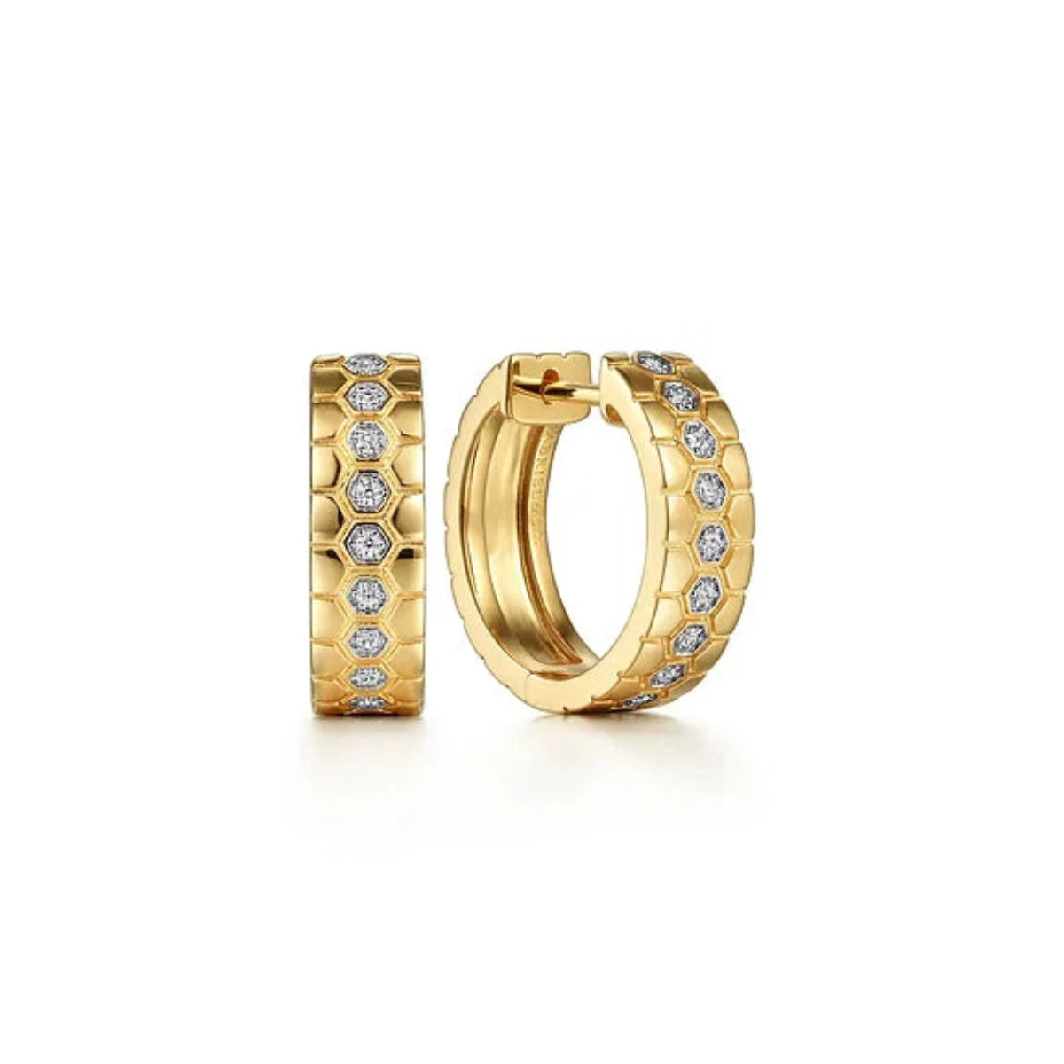 Fashion-Forward Jewelry At Exclusive Discounts 14K Y Gold 0.10ctw Diamond Huggies With Hexagon Pattern Fashion-Forward Jewelry At Exclusive Discounts 14K Y Gold 0.10ctw Diamond Huggies With Hexagon Pattern
