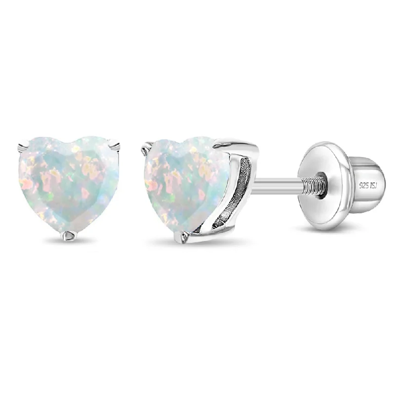 Fine Jewelry, Limited-Time Offers Available Opal Heart Kids / Children's / Girls Earrings Screw Back - Sterling Silver Fine Jewelry, Limited-Time Offers Available Opal Heart Kids / Children's / Girls Earrings Screw Back - Sterling Silver