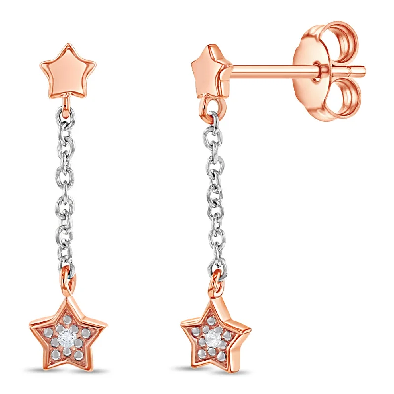 Affordable Luxury Jewelry For Every Occasion Shooting Stars CZ Chain Dangle Kids / Teen Earrings - Sterling Silver Rose Gold Plated Affordable Luxury Jewelry For Every Occasion Shooting Stars CZ Chain Dangle Kids / Teen Earrings - Sterling Silver Rose Gold Plated