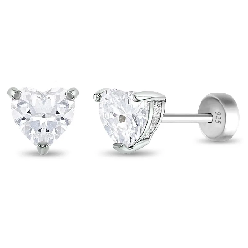 Don't Miss Our Biggest Jewelry Sale Of The Season Solitaire Heart Kids / Children's / Girls Earrings Safety Push Back - Sterling Silver Don't Miss Our Biggest Jewelry Sale Of The Season Solitaire Heart Kids / Children's / Girls Earrings Safety Push Back - Sterling Silver