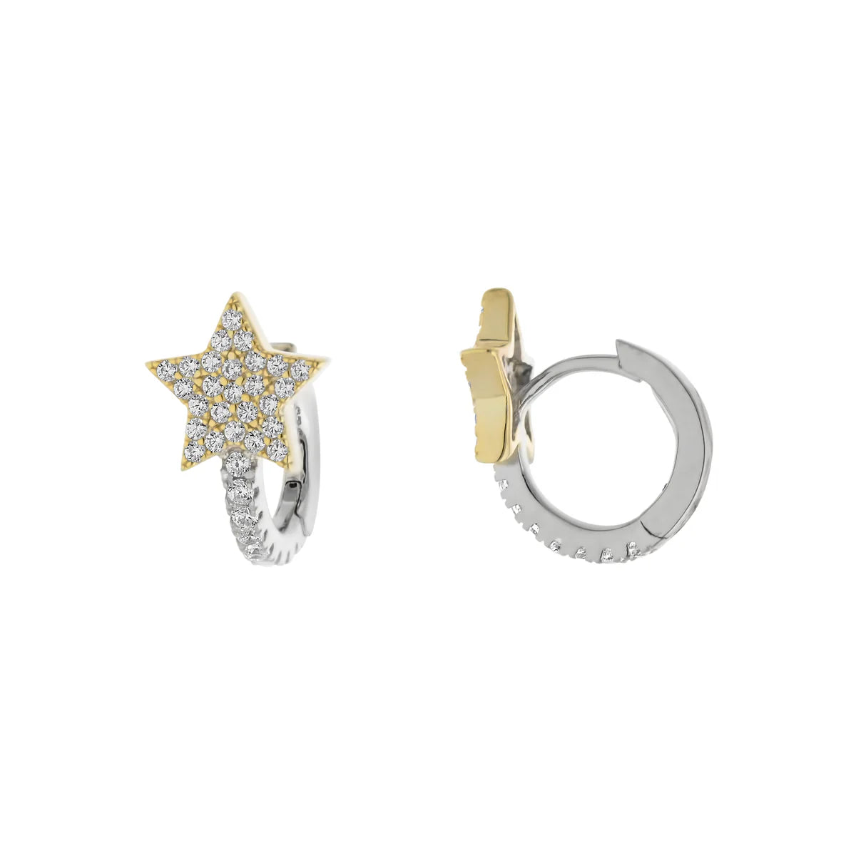 Bohemian-Inspired Jewelry For Free-Spirited Fashion SS Two-Tone CZ Star Huggie Earrings Bohemian-Inspired Jewelry For Free-Spirited Fashion SS Two-Tone CZ Star Huggie Earrings