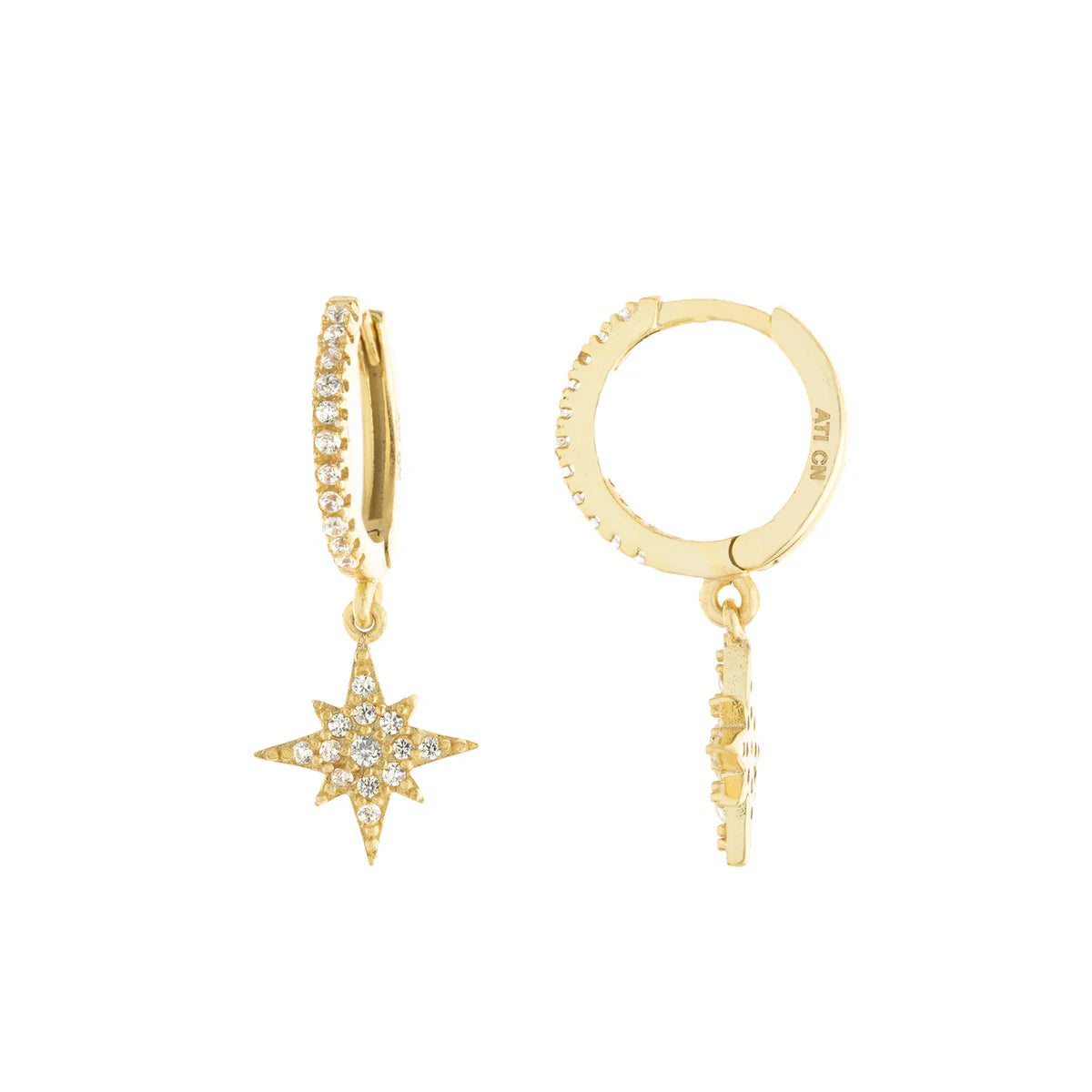 Personalized Engraved Jewelry For Meaningful Gifts YGP Sterling 11mm Dangle Star CZ Hoop Earrings Personalized Engraved Jewelry For Meaningful Gifts YGP Sterling 11mm Dangle Star CZ Hoop Earrings
