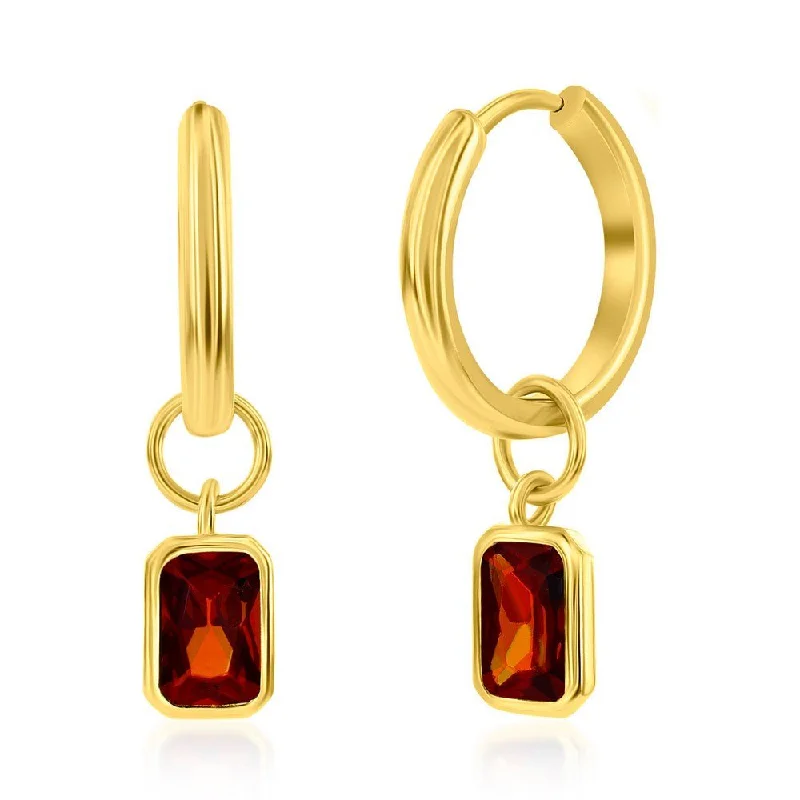 Bestselling Jewelry At Special Promotional Rates YGP Sterling Huggie Earrings with Red CZ Drop Bestselling Jewelry At Special Promotional Rates YGP Sterling Huggie Earrings with Red CZ Drop
