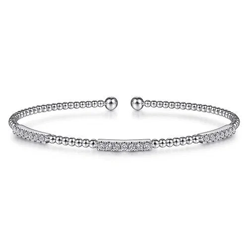 Unique Jewelry Designs Now At Discounted Rates 14K White Gold Bujukan Bead Cuff Bracelet with Diamond Pave Stations Unique Jewelry Designs Now At Discounted Rates 14K White Gold Bujukan Bead Cuff Bracelet with Diamond Pave Stations