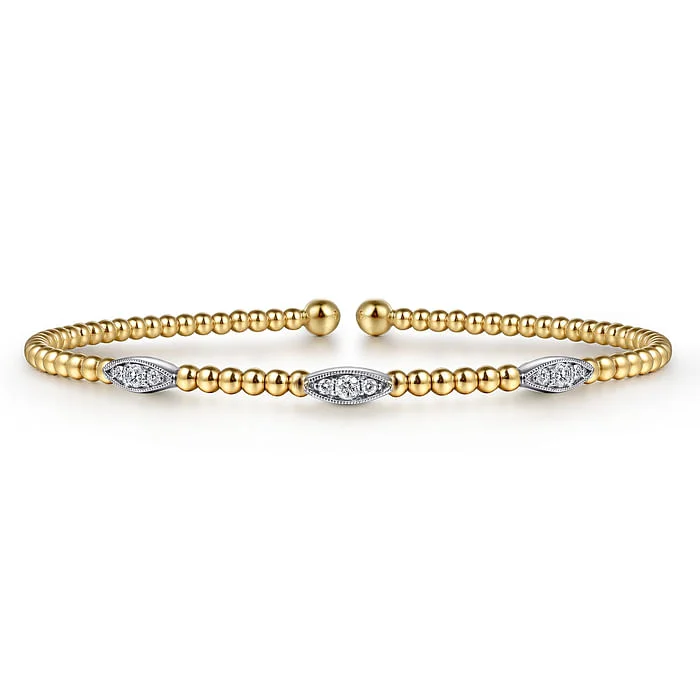 Dainty Floral Jewelry For Feminine Elegance 14K White-Yellow Gold Bujukan Diamond Marquise Stations Bangle Dainty Floral Jewelry For Feminine Elegance 14K White-Yellow Gold Bujukan Diamond Marquise Stations Bangle