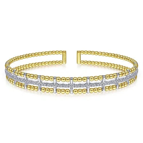Affordable Gold-Plated Jewelry For Modern Fashion 14K Yellow and White Gold Bujukan Diamond Cuff Bangle Affordable Gold-Plated Jewelry For Modern Fashion 14K Yellow and White Gold Bujukan Diamond Cuff Bangle