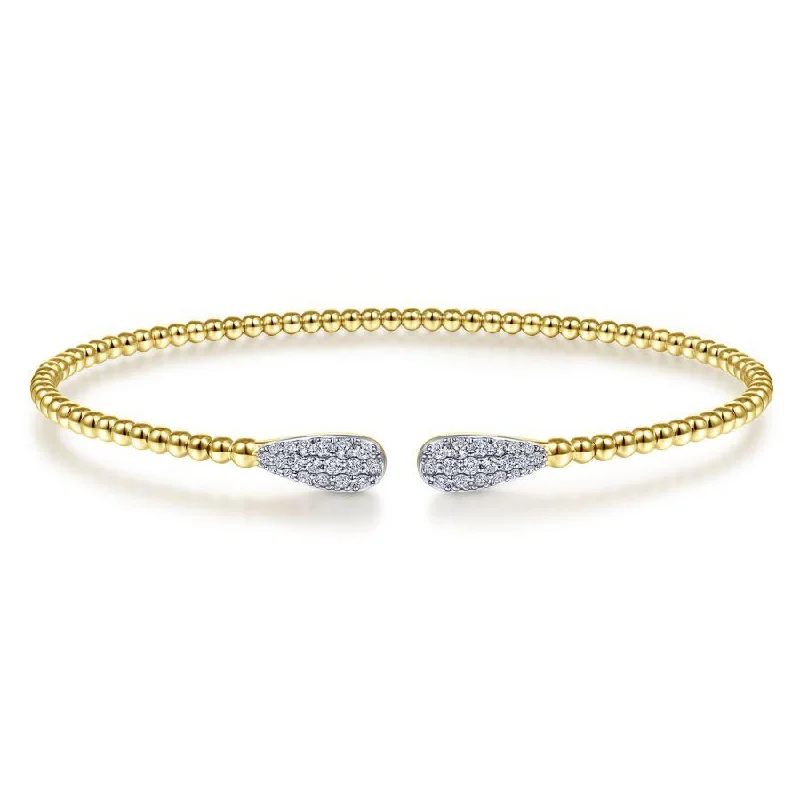 Final Call For Exquisite Jewelry At Reduced Rates 14K Yellow Gold Bujukan Bead Cuff Bracelet with Diamond Pave Teardrops Final Call For Exquisite Jewelry At Reduced Rates 14K Yellow Gold Bujukan Bead Cuff Bracelet with Diamond Pave Teardrops