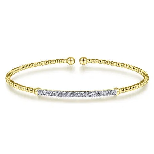 Handmade Pearl Jewelry For Timeless Elegance 14K Yellow Gold Bujukan Diamond Bar Split Bangle Handmade Pearl Jewelry For Timeless Elegance 14K Yellow Gold Bujukan Diamond Bar Split Bangle