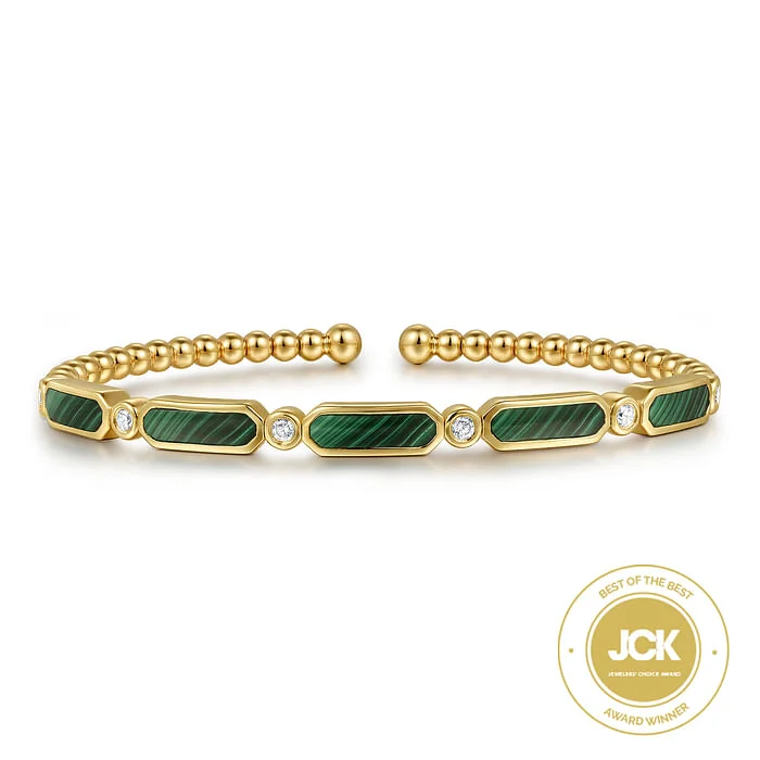 Adjustable Charm Bracelets For A Perfect Fit 14K Yellow Gold Diamond and Malachite Bujukan Bangle Adjustable Charm Bracelets For A Perfect Fit 14K Yellow Gold Diamond and Malachite Bujukan Bangle