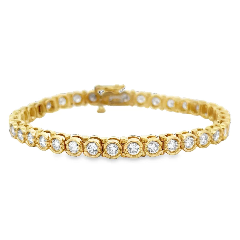 Shop Dazzling Jewelry With Special Promotional Discounts 5.0 CTW Diamond Bezel Bracelet in 18k Yellow Gold Shop Dazzling Jewelry With Special Promotional Discounts 5.0 CTW Diamond Bezel Bracelet in 18k Yellow Gold
