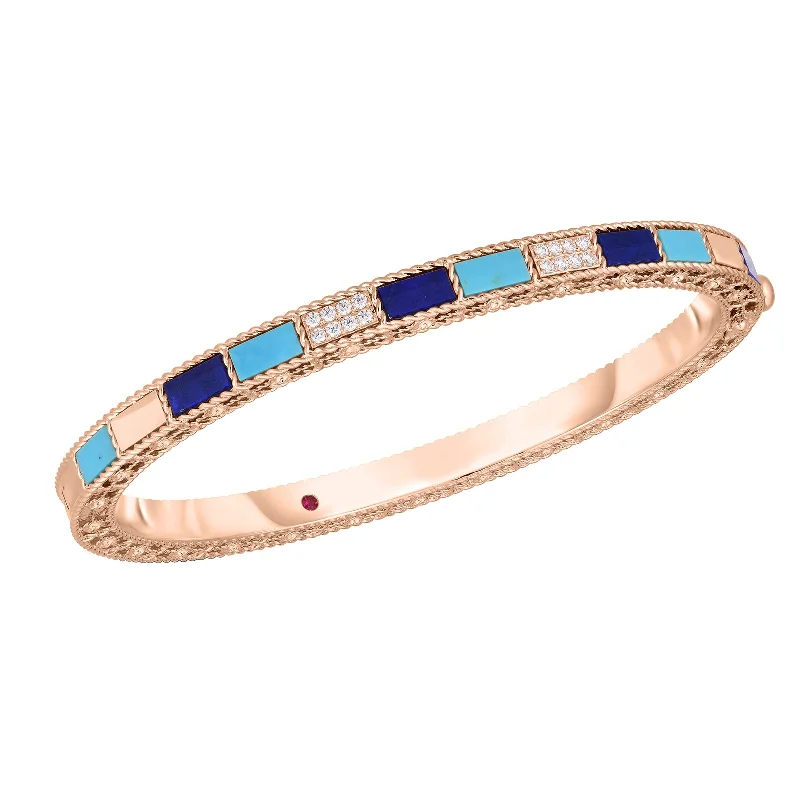 Shop Trending Jewelry With Exclusive Savings Art Deco Bangle in Lapis, Turquoise, & Diamond Shop Trending Jewelry With Exclusive Savings Art Deco Bangle in Lapis, Turquoise, & Diamond