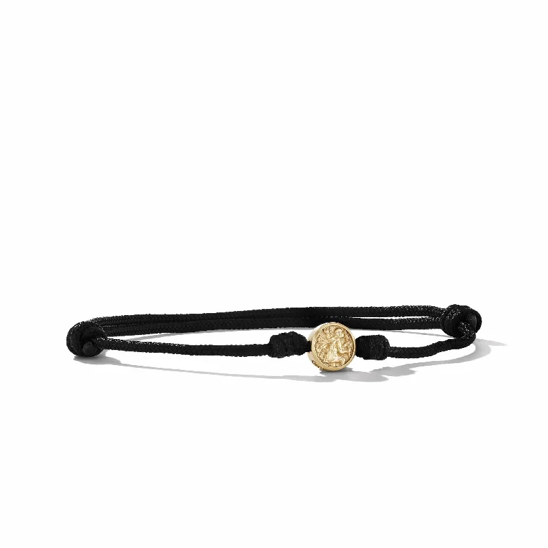 Premium Diamond Jewelry For Unforgettable Moments St. Christopher Black Cord Bracelet with 18K Yellow Gold Premium Diamond Jewelry For Unforgettable Moments St. Christopher Black Cord Bracelet with 18K Yellow Gold
