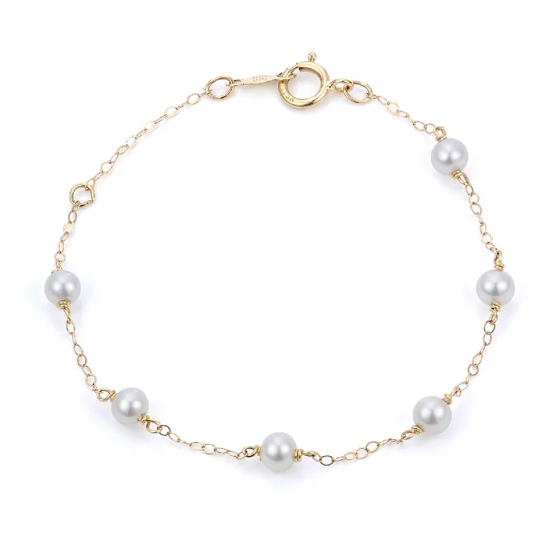 Personalized Jewelry At Special Discount Rates Child 4mm Freshwater Pearl Station 14K Yellow Gold Bracelet Personalized Jewelry At Special Discount Rates Child 4mm Freshwater Pearl Station 14K Yellow Gold Bracelet