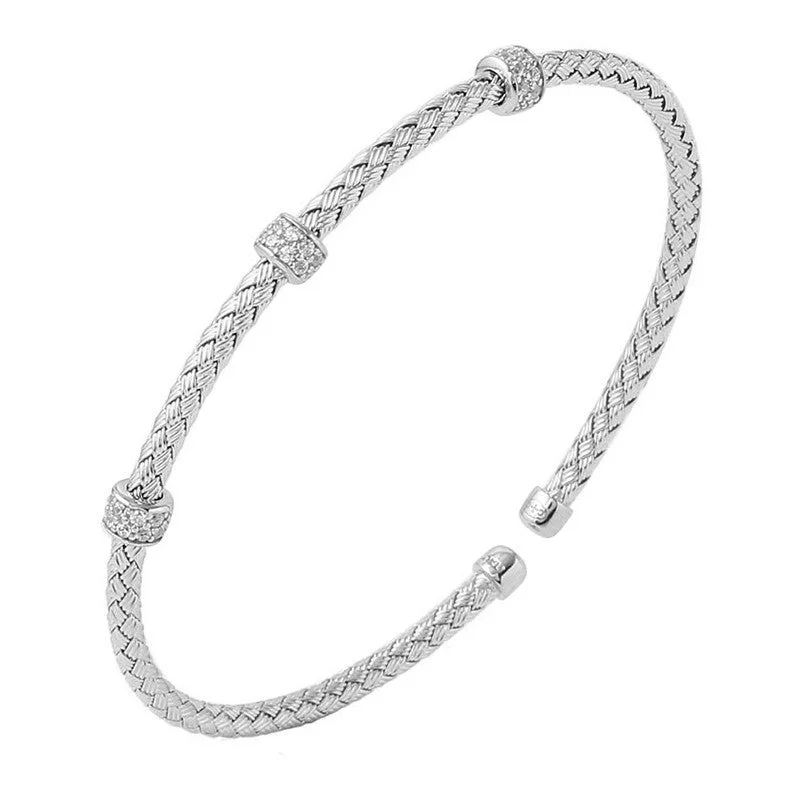 Dainty And Elegant Jewelry Now At Reduced Prices CZ Rhodium Plated Silver 3mm Mesh Cuff Bangle Dainty And Elegant Jewelry Now At Reduced Prices CZ Rhodium Plated Silver 3mm Mesh Cuff Bangle