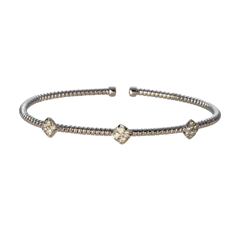 Shop Handcrafted Jewelry At Special Promotional Rates Diamond 3 Station 18K White Gold Flexible Cuff Bangle Shop Handcrafted Jewelry At Special Promotional Rates Diamond 3 Station 18K White Gold Flexible Cuff Bangle