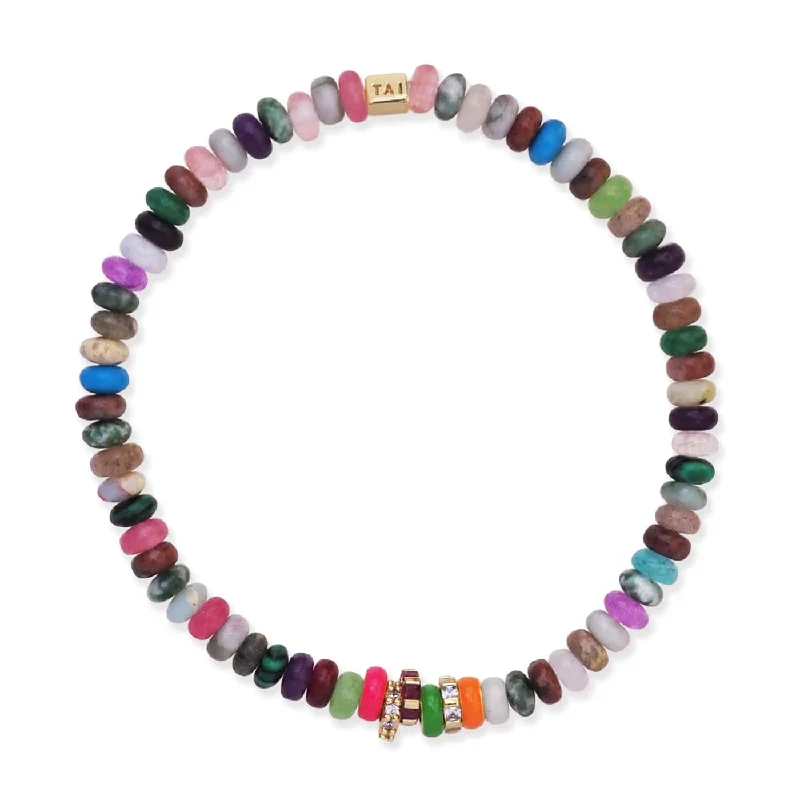 Premium Jewelry Now Available At Special Discounts TAI Semi-Precious Stretch Bracelet with Colored and CZ Rondelles -Multi Mix Premium Jewelry Now Available At Special Discounts TAI Semi-Precious Stretch Bracelet with Colored and CZ Rondelles -Multi Mix