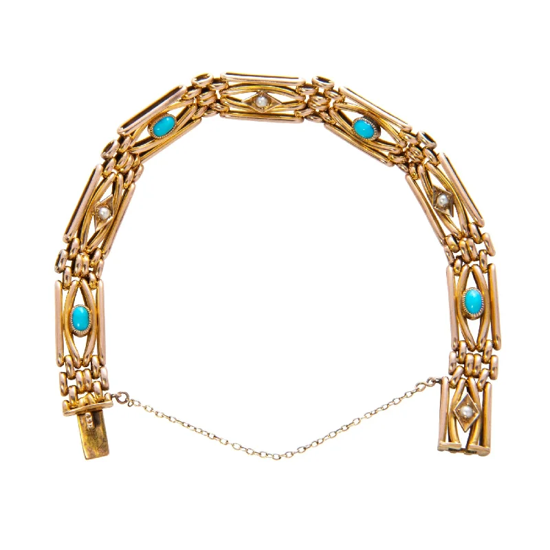 Personalized Engraved Jewelry For Meaningful Gifts Turquoise & Pearl 9K Gold Bracelet Personalized Engraved Jewelry For Meaningful Gifts Turquoise & Pearl 9K Gold Bracelet