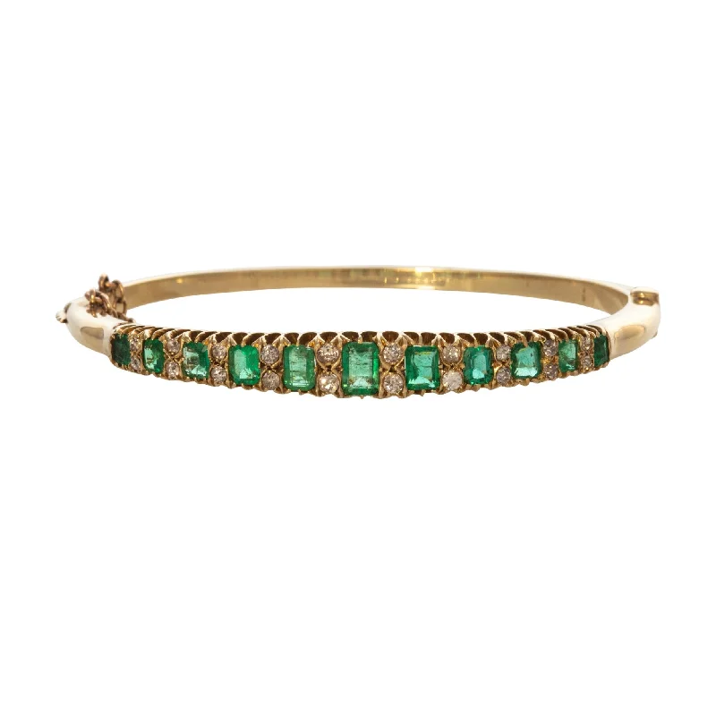 Luxury Handcrafted Jewelry For Elegant Looks Victorian 1.80 Emerald & .60ct Diamond 15K Gold Bangle Luxury Handcrafted Jewelry For Elegant Looks Victorian 1.80 Emerald & .60ct Diamond 15K Gold Bangle