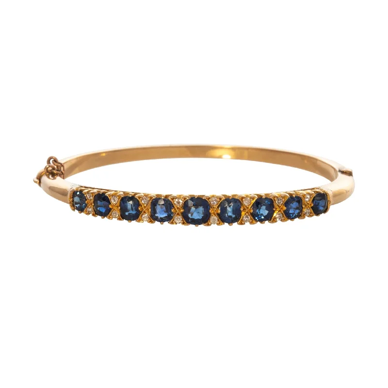High-Quality Gemstone Jewelry For Special Occasions Victorian 4.0ct Sapphire & Diamond 15K Gold Bangle High-Quality Gemstone Jewelry For Special Occasions Victorian 4.0ct Sapphire & Diamond 15K Gold Bangle
