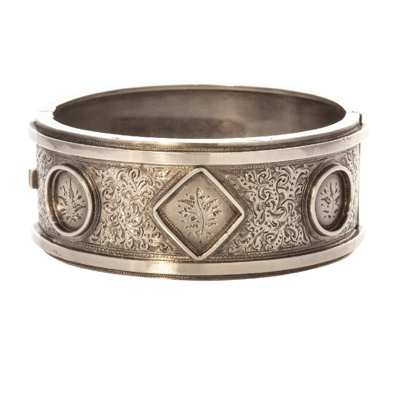 Shop High-Quality Jewelry At Jaw-Dropping Discounts Victorian Engraved Medallion Sterling Silver Bangle Shop High-Quality Jewelry At Jaw-Dropping Discounts Victorian Engraved Medallion Sterling Silver Bangle
