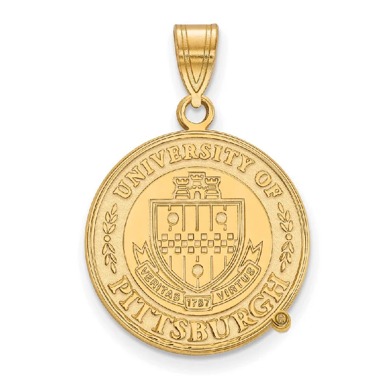 Premium Jewelry Now Available At Special Discounts 14k Gold Plated Silver U. of Pittsburgh Large Crest Pendant Premium Jewelry Now Available At Special Discounts 14k Gold Plated Silver U. of Pittsburgh Large Crest Pendant