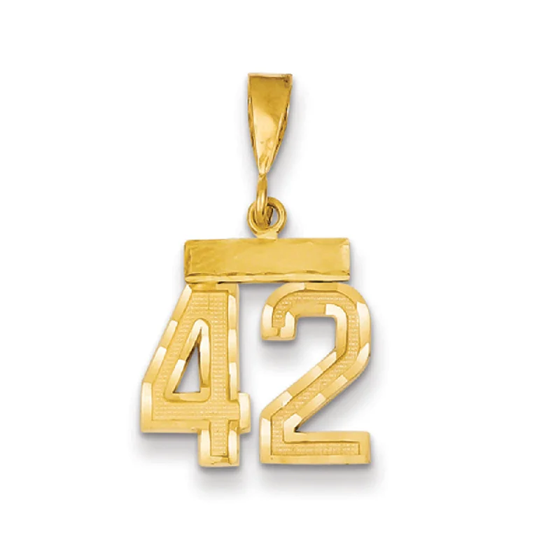 Shop High-Quality Jewelry At Jaw-Dropping Discounts 14k Yellow Gold, Varsity Collection, Small D/C Pendant Number 42 Shop High-Quality Jewelry At Jaw-Dropping Discounts 14k Yellow Gold, Varsity Collection, Small D/C Pendant Number 42