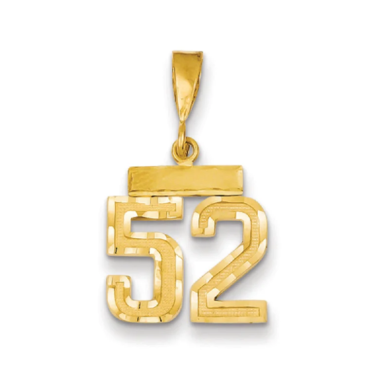 Waterproof Stainless Steel Jewelry For Lasting Beauty 14k Yellow Gold, Varsity Collection, Small D/C Pendant Number 52 Waterproof Stainless Steel Jewelry For Lasting Beauty 14k Yellow Gold, Varsity Collection, Small D/C Pendant Number 52