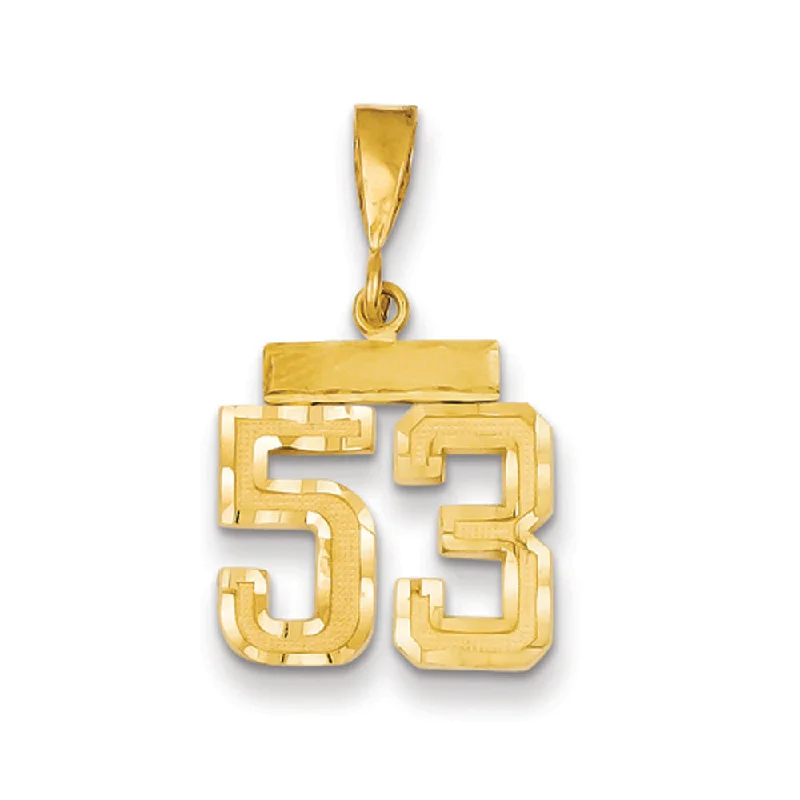 Luxury Jewelry Now At Special Promotional Rates 14k Yellow Gold, Varsity Collection, Small D/C Pendant Number 53 Luxury Jewelry Now At Special Promotional Rates 14k Yellow Gold, Varsity Collection, Small D/C Pendant Number 53
