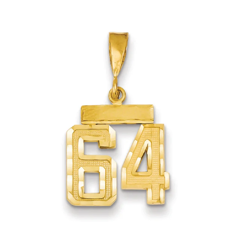 Premium Jewelry Now Available At Special Discounts 14k Yellow Gold, Varsity Collection, Small D/C Pendant Number 64 Premium Jewelry Now Available At Special Discounts 14k Yellow Gold, Varsity Collection, Small D/C Pendant Number 64