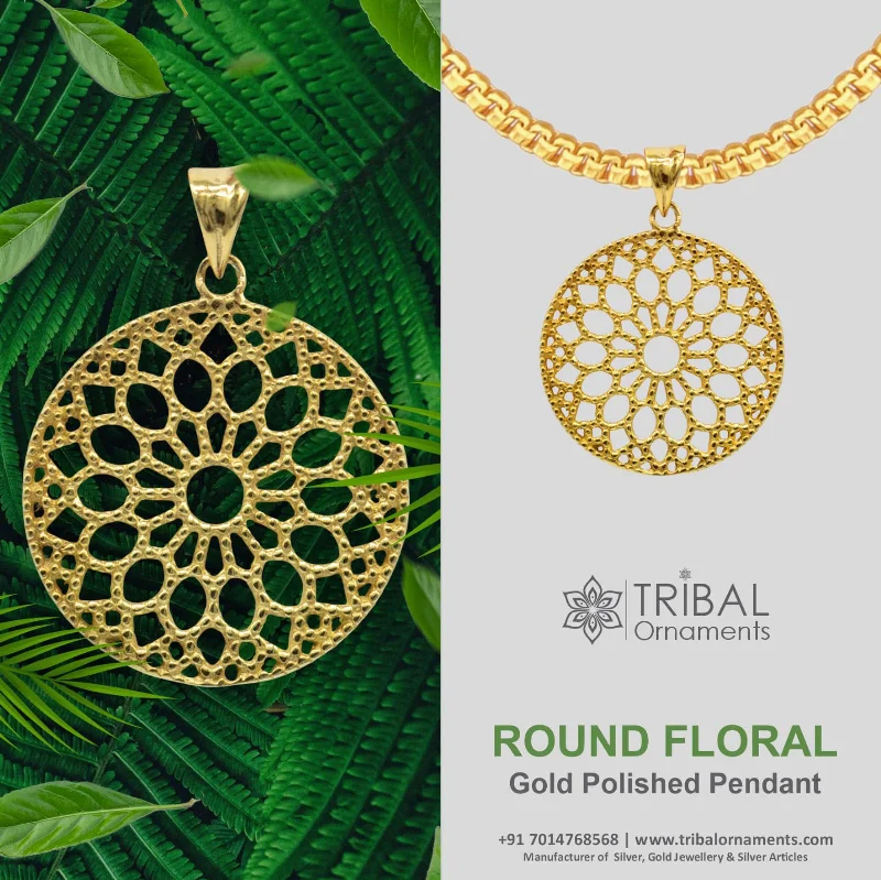 Stunning Jewelry Pieces At The Lowest Prices Ever 925 sterling silver handmade stylish round floral design small gold polished or vermilled pendant best gifting jewelry from india nsp614 Stunning Jewelry Pieces At The Lowest Prices Ever 925 sterling silver handmade stylish round floral design small gold polished or vermilled pendant best gifting jewelry from india nsp614