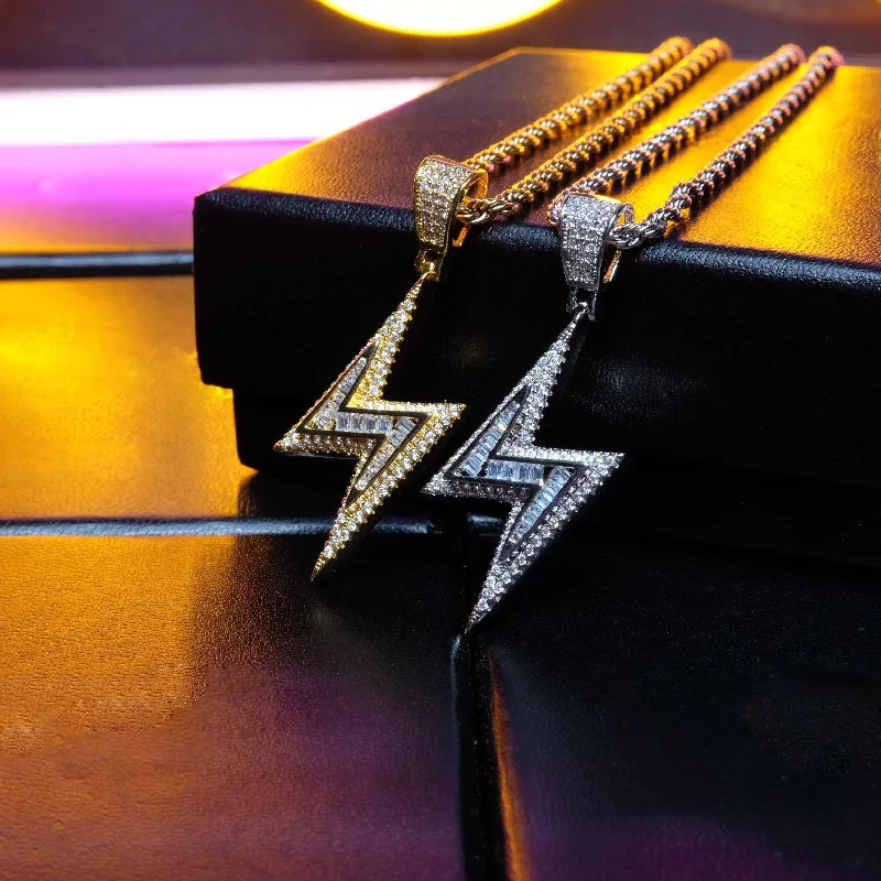 Shop High-Quality Jewelry At Jaw-Dropping Discounts Baguette Iced Lightning Pendant