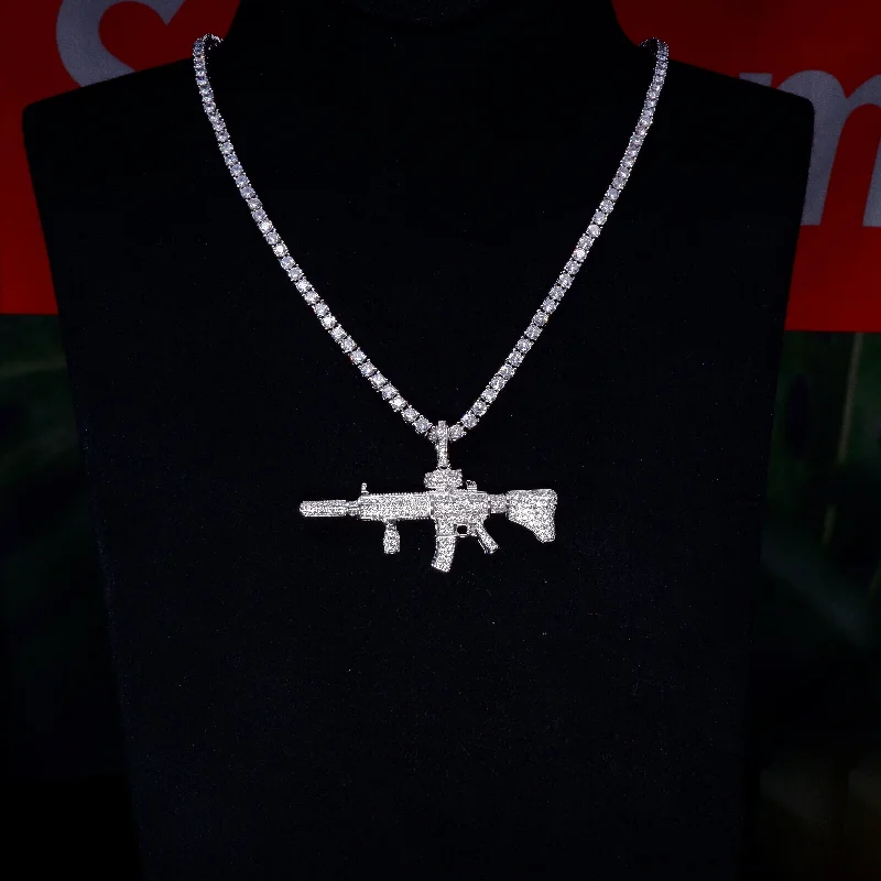 Flash Deals On Fine Jewelry – Shop Before It's Gone S925 Silver Diamond M4 Carbine Gun BlingBling Iced Pendant In WhiteGold-Plated Flash Deals On Fine Jewelry – Shop Before It's Gone S925 Silver Diamond M4 Carbine Gun BlingBling Iced Pendant In WhiteGold-Plated