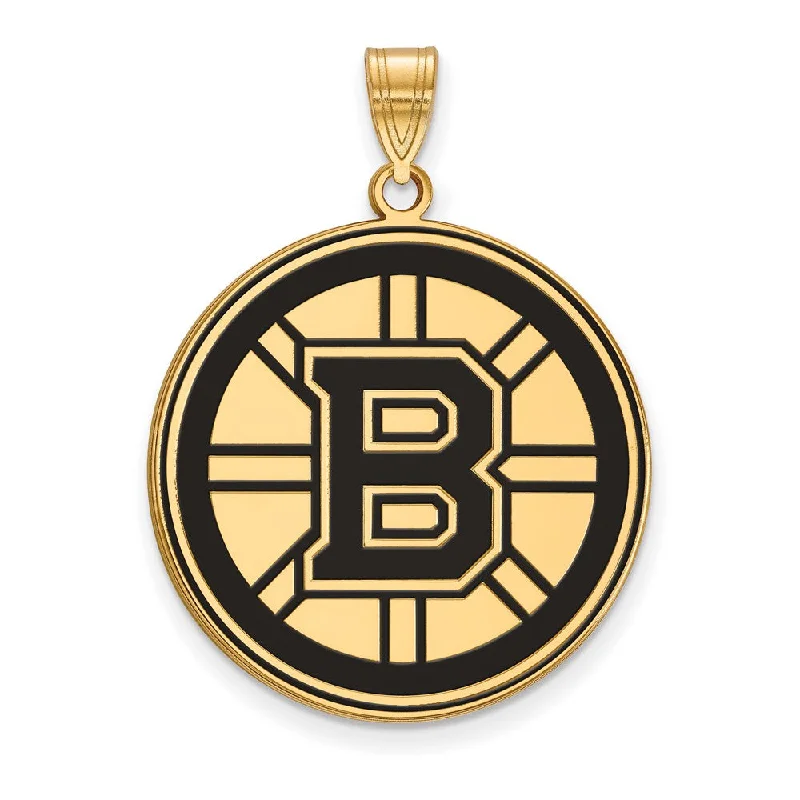 Personalized Engraved Jewelry For Meaningful Gifts SS 14k Yellow Gold Plated NHL Boston Bruins XL Enamel Disc Pendant Personalized Engraved Jewelry For Meaningful Gifts SS 14k Yellow Gold Plated NHL Boston Bruins XL Enamel Disc Pendant