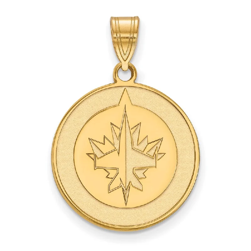 Chic, Trendy, And Affordable Jewelry Sale SS 14k Yellow Gold Plated NHL Winnipeg Jets Large Disc Pendant Chic, Trendy, And Affordable Jewelry Sale SS 14k Yellow Gold Plated NHL Winnipeg Jets Large Disc Pendant