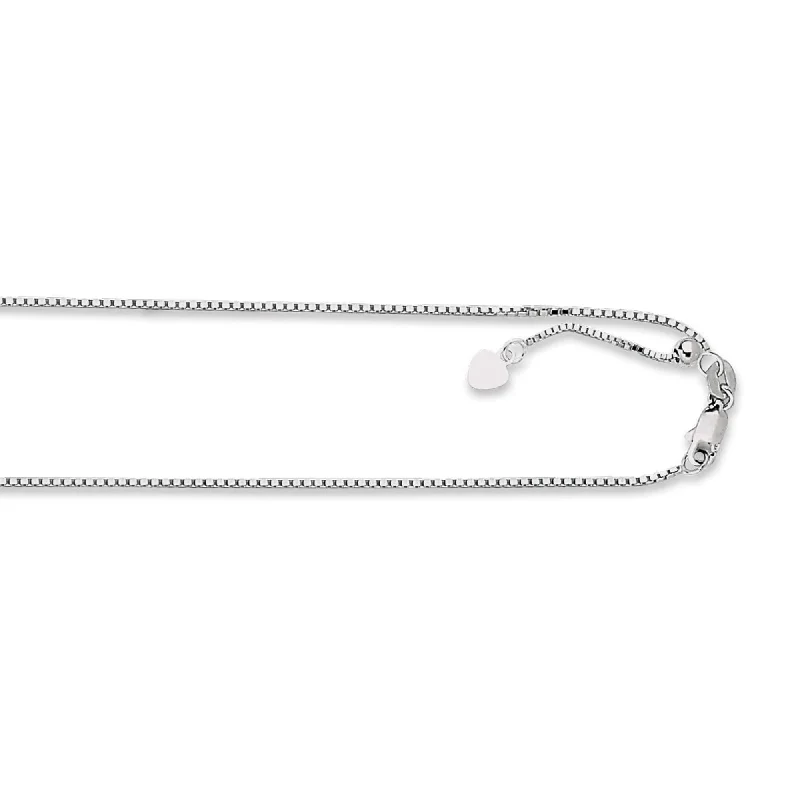 Shop Dazzling Jewelry With Special Promotional Discounts 14kt 22 inches White Gold 1.1mm Diamond Cut Adjustable Box Chain with Lobster Clasp Shop Dazzling Jewelry With Special Promotional Discounts 14kt 22 inches White Gold 1.1mm Diamond Cut Adjustable Box Chain with Lobster Clasp