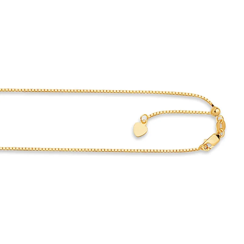Limited Stock On Premium Jewelry At Low Prices 14kt 22 inches Yellow Gold 1.1mm Diamond Cut Adjustable Box Chain with Lobster Clasp Limited Stock On Premium Jewelry At Low Prices 14kt 22 inches Yellow Gold 1.1mm Diamond Cut Adjustable Box Chain with Lobster Clasp