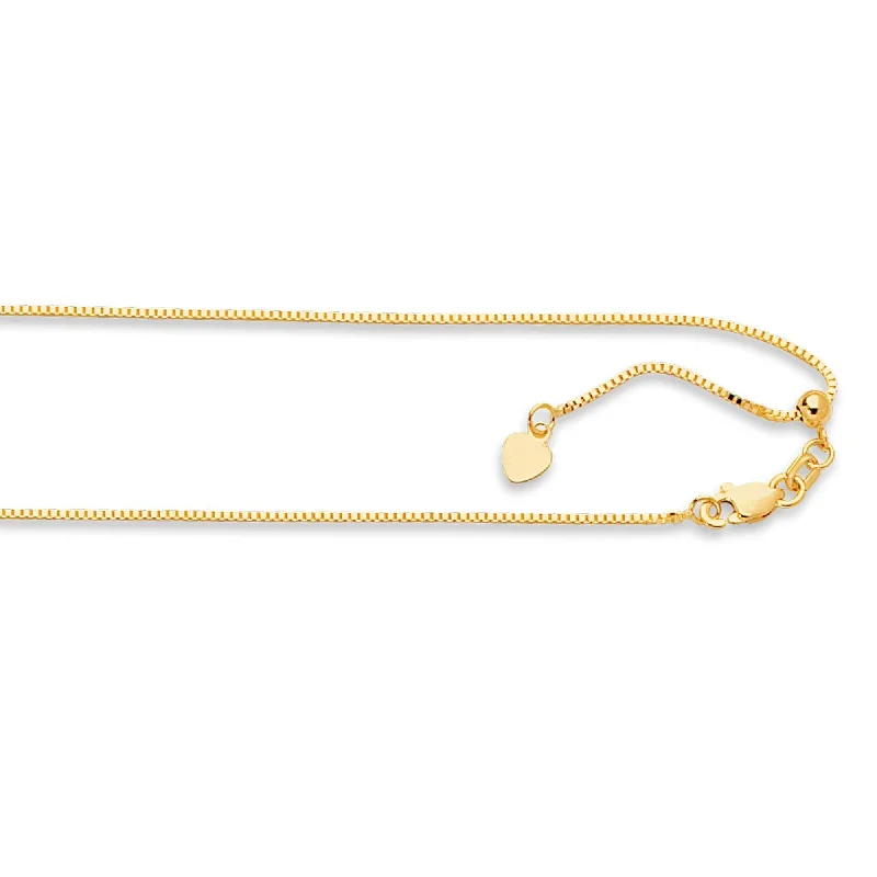 Clearance Sale On High-End Jewelry Collections 14kt 22 inches Yellow Gold .85mm Diamond Cut Adjustable Box Chain with Lobster Clasp Clearance Sale On High-End Jewelry Collections 14kt 22 inches Yellow Gold .85mm Diamond Cut Adjustable Box Chain with Lobster Clasp