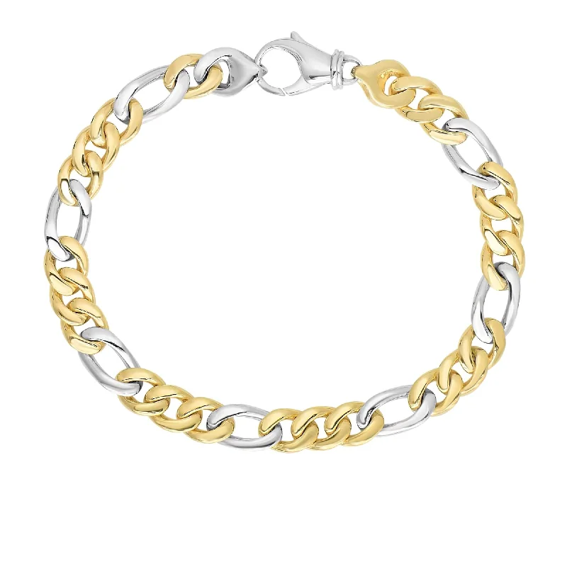 Shop High-Quality Jewelry At Jaw-Dropping Discounts 14kt 8.5 inches Yellow+White Gold 6mm Soft Faceted+Shiny Figaro Style Bracelet with Lobster Clasp (Actual sample in Silver ) Shop High-Quality Jewelry At Jaw-Dropping Discounts 14kt 8.5 inches Yellow+White Gold 6mm Soft Faceted+Shiny Figaro Style Bracelet with Lobster Clasp (Actual sample in Silver )